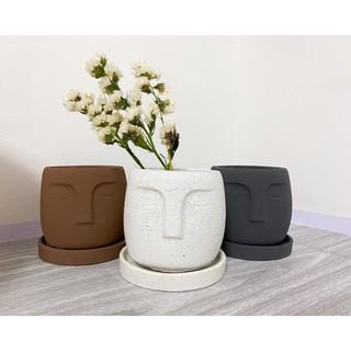 Nordic / Minimalist Cement Face Pots (with catchplate) (1)
