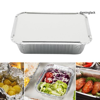 DAMC_50Pcs Disposable Rectangle Aluminum Foil Food Tray Baking Pan Container with Lid