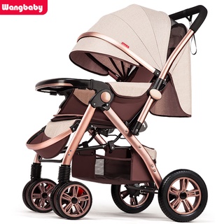 WangbabyHigh-View Stroller Can Sit and Lie Light Folding Baby Umbrella Stroller Four-Wheel Stroller