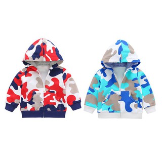 Kids Cotton Hooded Sweater Camouflage Color Print Jackets