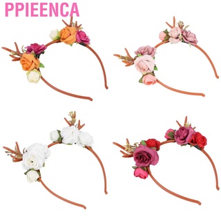 Ppieenca Fashionable Flower Reindeer Antlers Headband Floral Wreath Crown