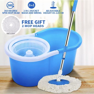 ProClean Spin Mop Stainless Steel Wringer Bucket with Mop Pole & 2 Mop Heads (10 Selectable Color)
