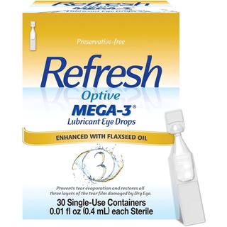 Refresh Optive Mega-3 Lubricant Eye Drops, 30 Single-Use Containers, 0.01 fl.oz / 0.4 ml each