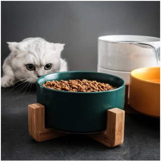 Petsuperstar Ceramic bowl pets wooden frame simple cat bowl food drinking pet bowl dog pet supplies (3)