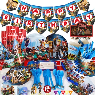 Roblox Birthday Decorations Happy Birthday Banner Disposable Tableware Boy Party Needs Roblox Happy Birthday Set Balloons Party
