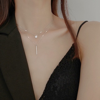 Tala By Kyla Square Flashing Rhinestone Double-layer Necklace Cold Wind Clavicle Chain Simple Necklace