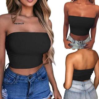 HAM Womens Strapless Off Shoulder Crop Tube Top Solid Color Casual Basic Breast Wrap No-Padded Bra