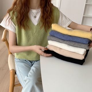 Xiaozhainv Korean women tops Outerwear Retro Loose V-neck knitt sleeveless Vest