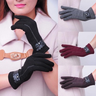 Ready Stock/☸▥【LK】Elegant Women Bowknot Winter Warm Gloves Touch Screen Full Finger Mittens Gift