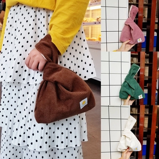 New Autumn and Winter Corduroy Canvas Bag Wrist Bag Tacking Bag Mobile Phone Seam Cloth Sticker Artistic Retro Handbag (1)