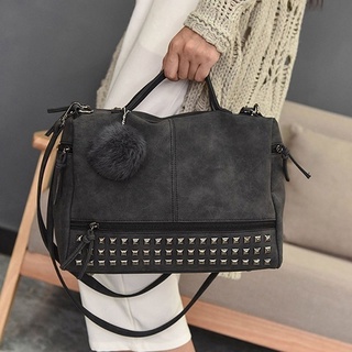 【In Stock】Women Leather Studs Ball Pendant Shoulder Crossbody Handbag Casual Totes Bags