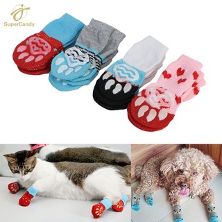 [SP] 4 Pcs Pet Puppy Dog Socks Anti-slip Knitting Breathable Elasticity Warm Win