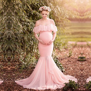 Maternity photography props Pregnancy Clothes Cotton Mermaid Trumpet Strapless Maternity Dress
