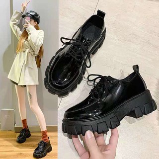 Small Shoes British Platform Shoes Hidden Heel Lace-up Shoes Patent Leather Vaxl