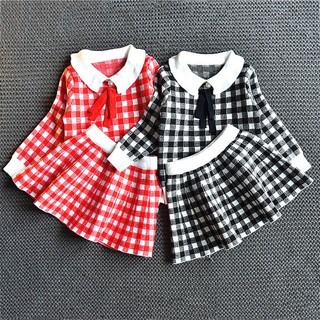 Toddler Kids Baby Girls Plaid Tops Skirt Knit Crochet Sweater Outfits Clothes (1)