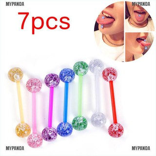 MYPANDA 7pcs/lot Glitter Bar Tongue Rings Body Piercing Jewelry Tounge Bars Gift