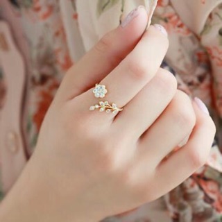 D028 #korean alloy hair twisted flower leaf opening ring one size