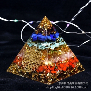 Orgonite seven chakras, crystal ornament of aogen pyramid, aogang energy tower, ornament for meditation and healing