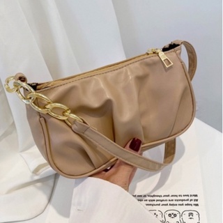 Paris#10562 French Leather Gold Chain Baguette Bag Ruffled Elegant Cute Baguette Bags For Woman