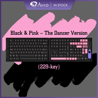 Akko Black & Pink 225-Key Cherry Profile PBT Double-Shot Full Keycap Set for Mechanical Keyboards with Collection Box