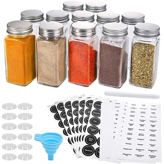 12 Sets of Labeled Spice Jars Kitchen Condiment Storage Jars with Labeled Funnel