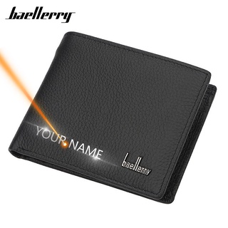 2020 Men Wallets Name Engraving Genuine Leather Short Card Holder High Quality Male Purse Coin Holde