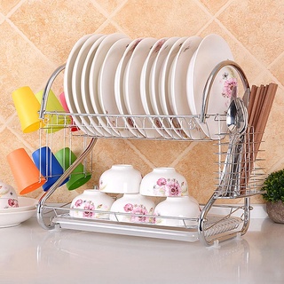 New Easy Shop Dish Rack Double Layer Plate Bowel Cup Dish Drainer Rack Plate Holder Stainless AS94
