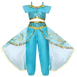 ▽▲Halloween Jasmine Princess Dress Children Aladdin Magic Lamp Girl Belly Dance Indian Children s Da
