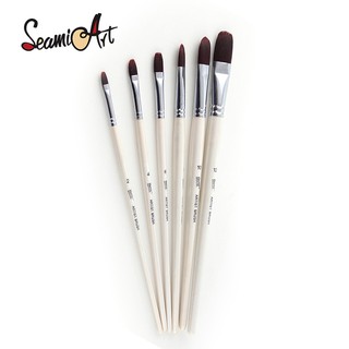 SeamiArt 6 Pcs. Flat Round Shape Nylon Hair Acrylic Watercolor Oil Painting Brush Set