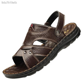 Beach slippers﹍Men s sandals men 2021 new summer men s shoes leather non-slip beach shoes casual dua