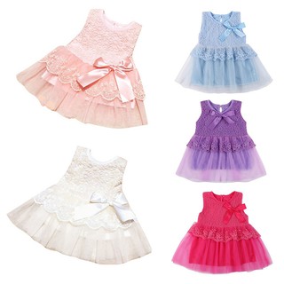 Baby Girls Princess Tutu Dress Wedding Party Lace Dresses Summer Kids Jumper Skirt Bowknot Cotton Gown Dress 0-2 Years Old