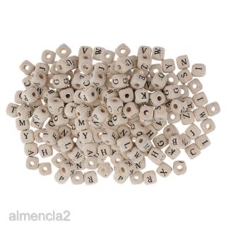 200x White Wooden Alphabet Letters Cube Beads Charms Jewelry Findings 10mm