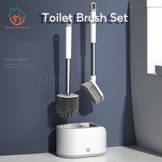 Toilet Brush Set with Non-Slip Long PP Handle and Soft TPR Silicone Bristles with Holders (1)