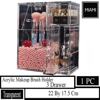 Miami Philippines Acrylic Makeup Brush Holder Organizer With 3 Drawers 1Pc 22 By 17.5 Cm