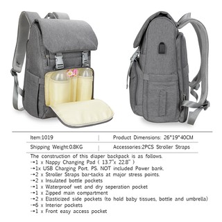 Diaper Bag With USB Interface Large baby nappy changing Bag Travel Backpack for mom Nursing bags (9)