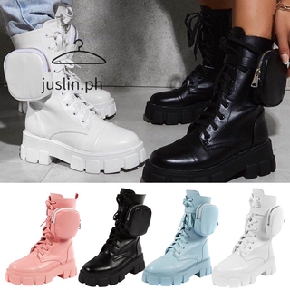 Stylish Platform Boots with Small Pocket Women Lace Up Round head Boots for Autumn