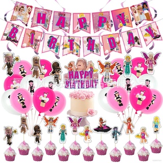 Roblox Girl Theme Party Decoration Set Kids Baby Birthday Party Needs Banner Cake Topper Balloon Party Supplies Kids Gifts celebrate
