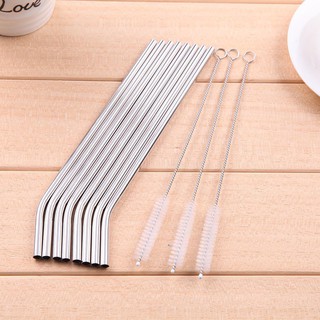 8Pcs Stainless Steel Drinking Straw with 3 Cleaner Brush Kit