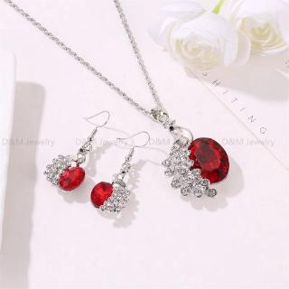925 silver gem set 2in1 necklace earrings with free box