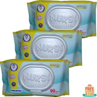 COD Set of 3 Nursy Baby Wipes Sensitive 80 + 10 Sheets FREE!