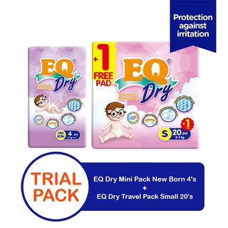 EQ Dry Mini Pack Newborn 4's + EQ Dry Travel Pack Small 20's