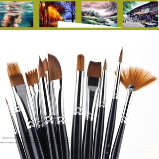 【Jualan spot】 Supplies Watercolor Painting Nylon Hair Artist Paint Brush Art 12Pcs/Set Oil
