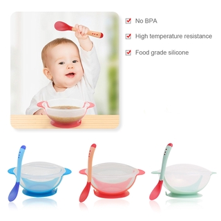 Baby Bowl Suction Cup Kids Feeding Tableware Slip-resistant Set Child Sucker Bowl Temperature Sensing Spoon Tableware Training