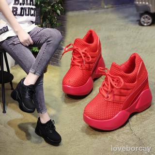 ☎❍Web celebrity in same age season high with small red sponge large base shoe breathable mesh cloth