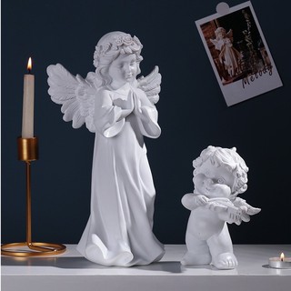 Retro Praying Angel Figurine Resin Guardian Angel Statue Indoor Home Garden Decoration Sculpture Mem