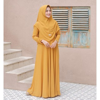 Multicolor Plain Moscrepe Mayra Syari Muslim Maxi Dress Set with Hijab Veil for Women (4)