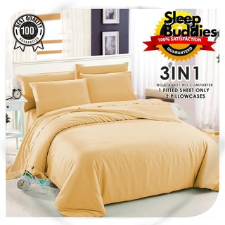 Sleep Buddies Deluxe Plain 3 in 1 Bedsheet Set (2 Pillowcases & 1 Fitted Sheet)SE-42
