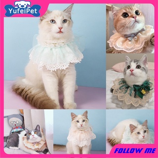 ★〓YUFeiPet〓★Pearl Double Lace Small Fresh Cat Collar Neckerchief Adjustment Belt Neck Strap Pet Scarf Beaded Kawaii Cats Bow Tie Cat Supplies (1)