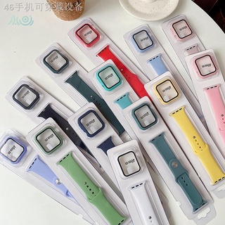 ▩Glass+Case+Strap For Apple Watch band 44mm 40mm 38mm 42mm 44 mm Silicone smartwatch watchband brace