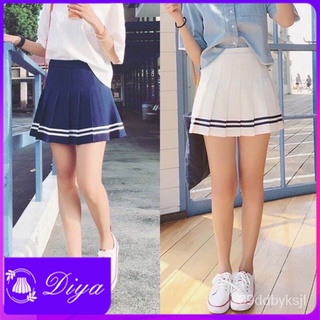 Diya-Korean fashion women's high waist skirt Slim pleated skateboard tennis school skirt - solid col